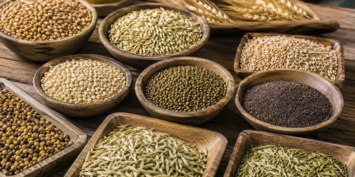 Semillas agrícolas: tipos y elección Muestras de semillas agrícolas de cereales, forrajeras y pratenses